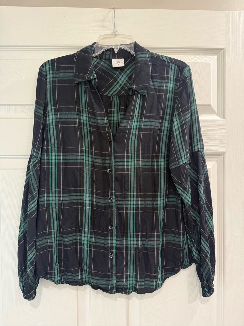 CAbi 3769 Big Sur Green Blue Plaid Flannel Long Sleeve button down Blouse medium